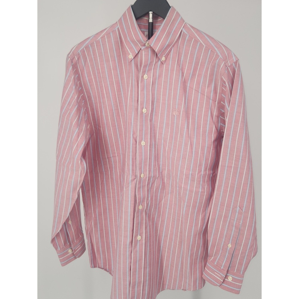 Brooks Brothers 346 Mens Small Pink Blue Striped Non-Iron Supima Cotton Shirt